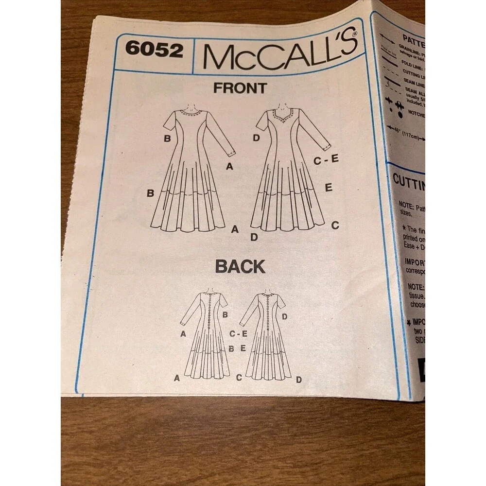 90s SIZES 8 10 12 McCalls 6052 Misses Dresses *HAS BEEN CUT*